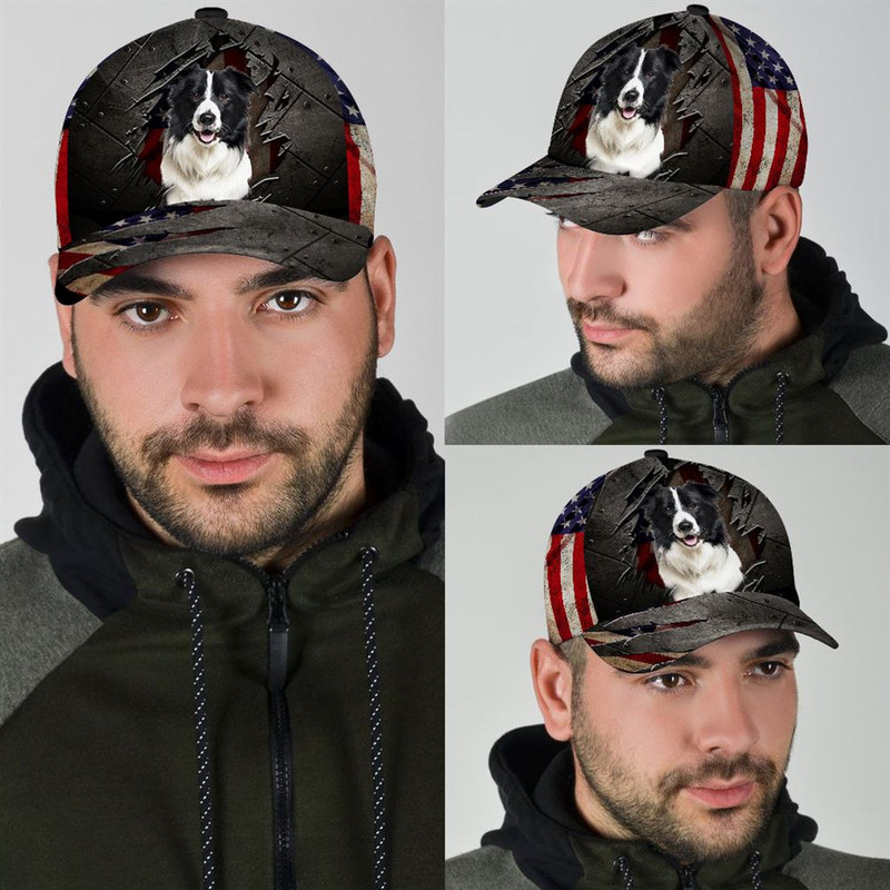 Border Collie On The American Flag Cap Custom Photo - Hats For Walking With Pets - Gifts Dog Hats For Relatives 3.jpg