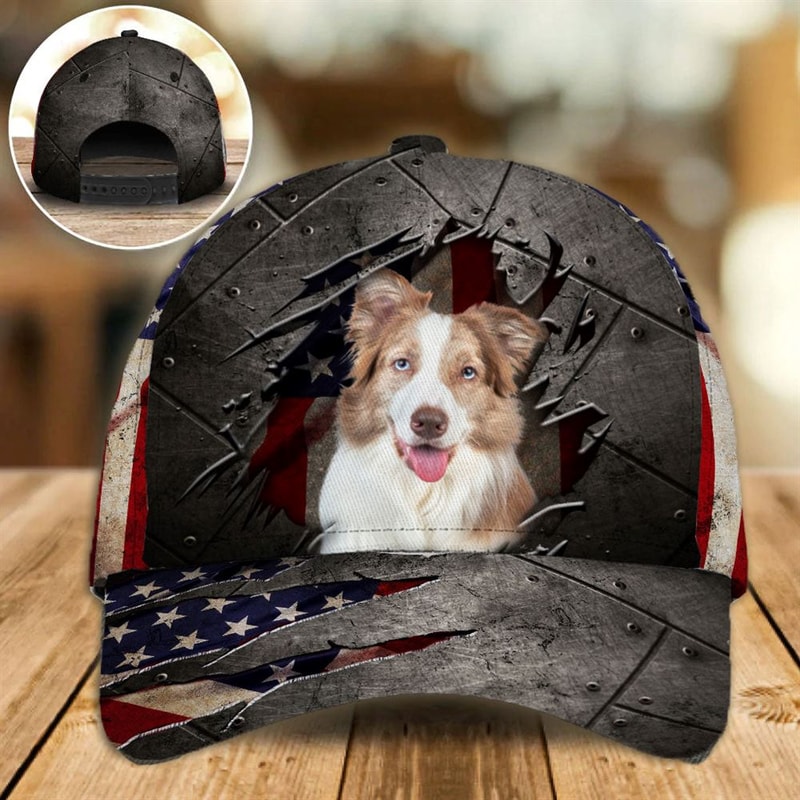 Border Collie On The American Flag Cap Custom Photo - Hat For Going Out With Pets - Gifts Dog Hats For Relatives 4.jpg