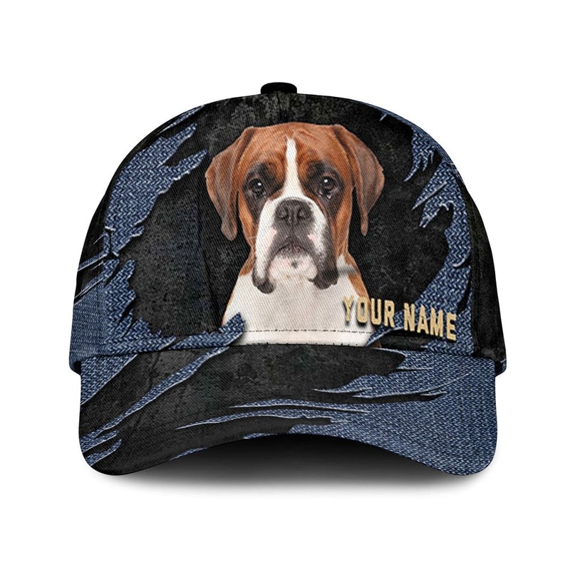 Boxer Jean Background Custom Name & Photo Dog Cap - Classic Baseball Cap All Over Print - Gift For Dog Lovers 1.jpg