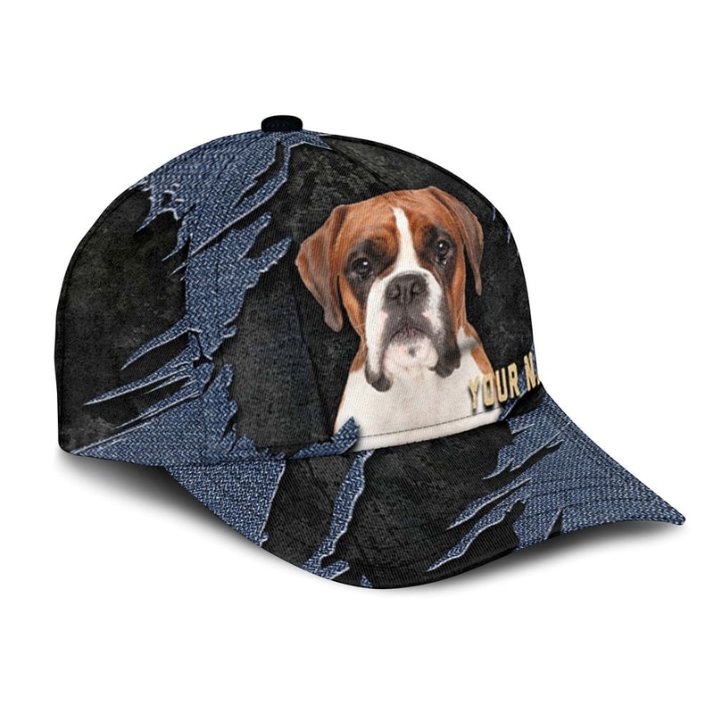 Boxer Jean Background Custom Name & Photo Dog Cap - Classic Baseball Cap All Over Print - Gift For Dog Lovers 2.jpg