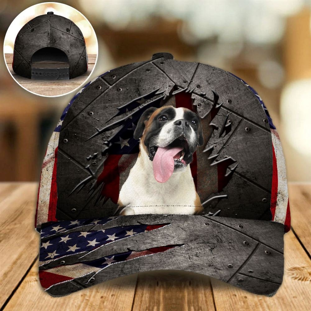 Boxer On The American Flag Cap Custom Photo - Hats For Walking With Pets - Gifts Dog Caps For Friends 1.jpg