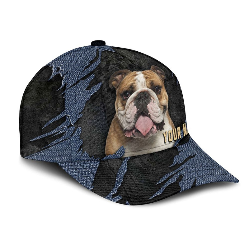 Bulldog Jean Background Custom Name & Photo Dog Cap - Classic Baseball Cap All Over Print - Gift For Dog Lovers 2.jpg