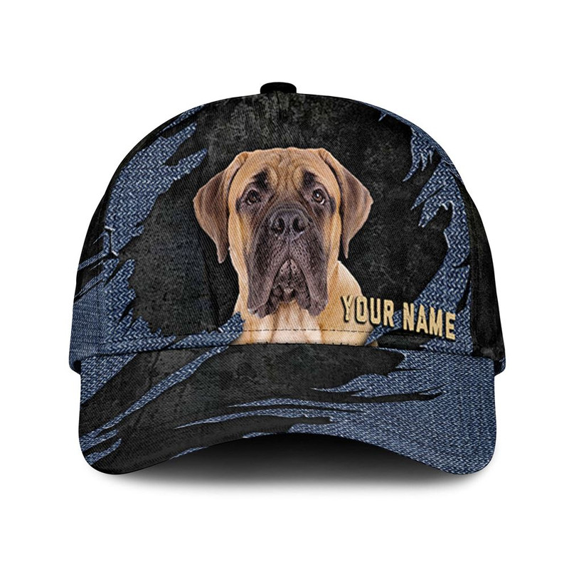 Bullmastiff Jean Background Custom Name & Photo Dog Cap - Classic Baseball Cap All Over Print - Gift For Dog Lovers 1.jpg