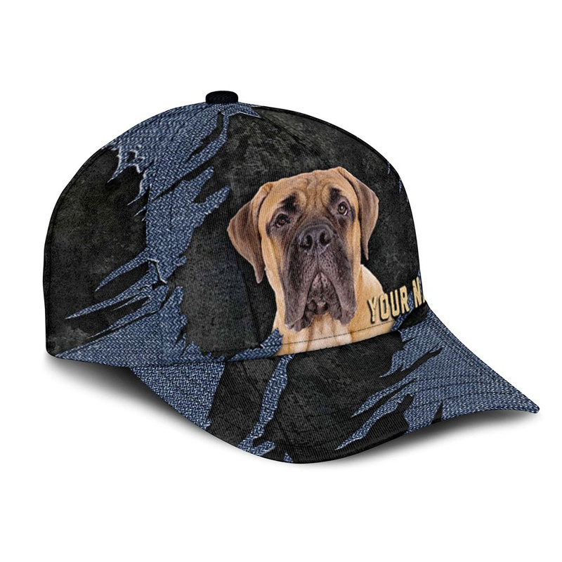 Bullmastiff Jean Background Custom Name & Photo Dog Cap - Classic Baseball Cap All Over Print - Gift For Dog Lovers 2.jpg