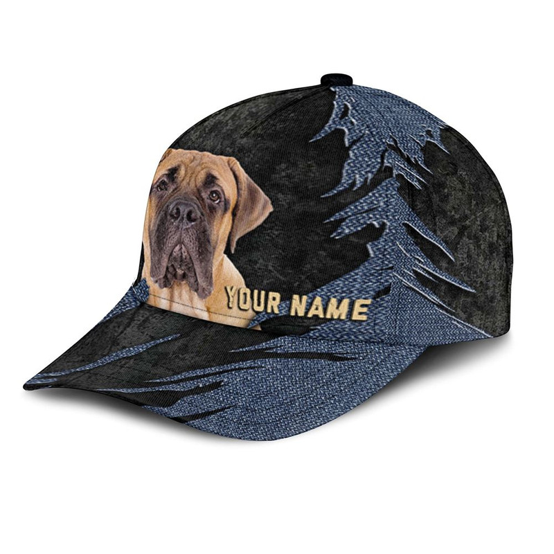Bullmastiff Jean Background Custom Name & Photo Dog Cap - Classic Baseball Cap All Over Print - Gift For Dog Lovers 3.jpg