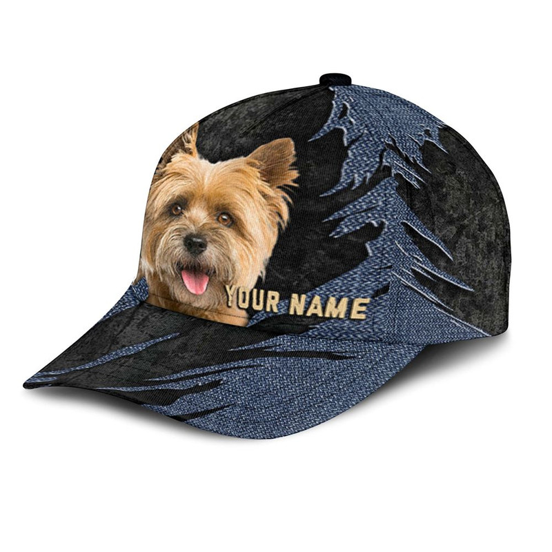 Cairn Terrier Jean Background Custom Name & Photo Dog Cap - Classic Baseball Cap All Over Print - Gift For Dog Lovers 3.jpg