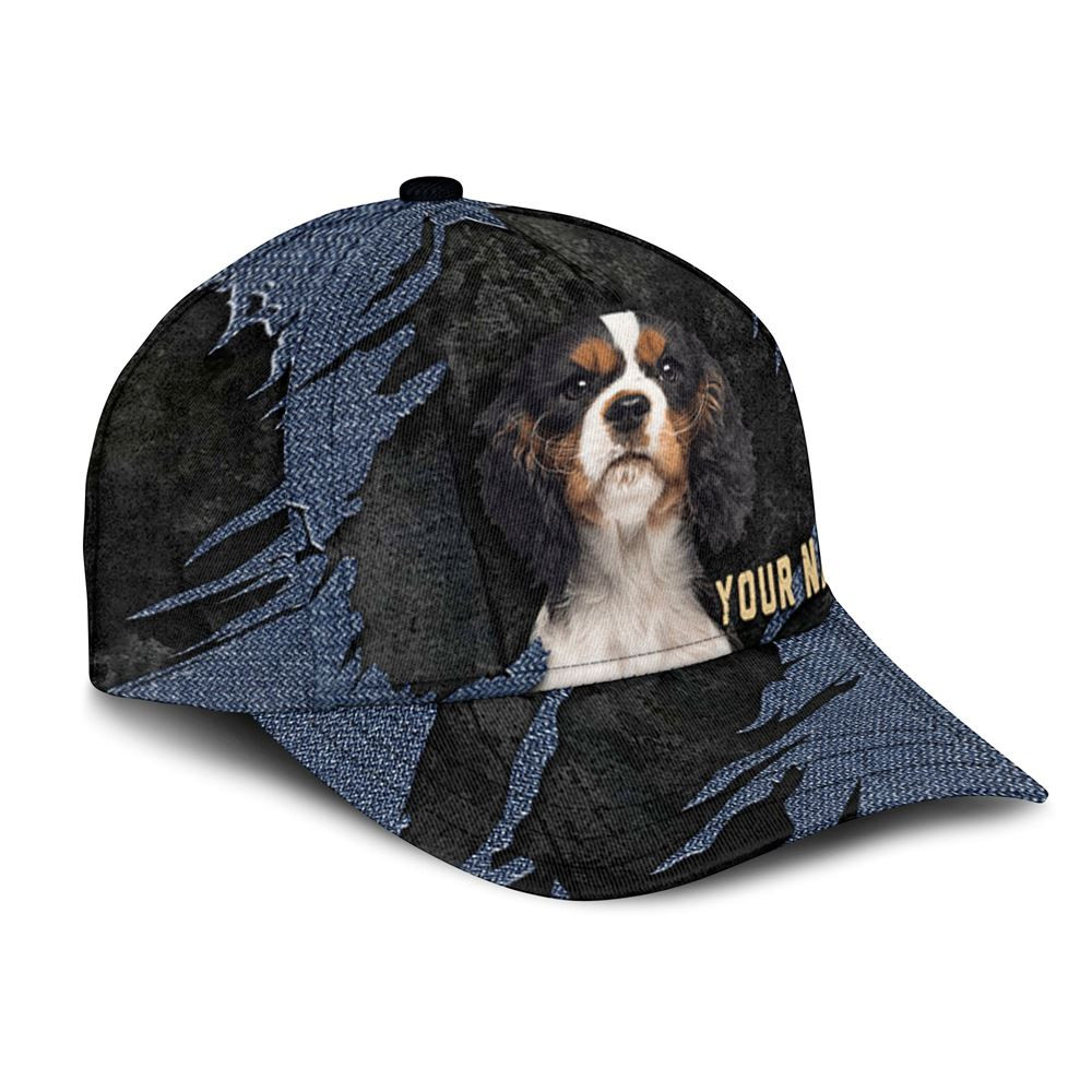 Cavalier King Charles Spaniel Jean Background Custom Name & Photo Dog Cap - Classic Baseball Cap All Over Print - Gift For Dog Lovers 2.jpg
