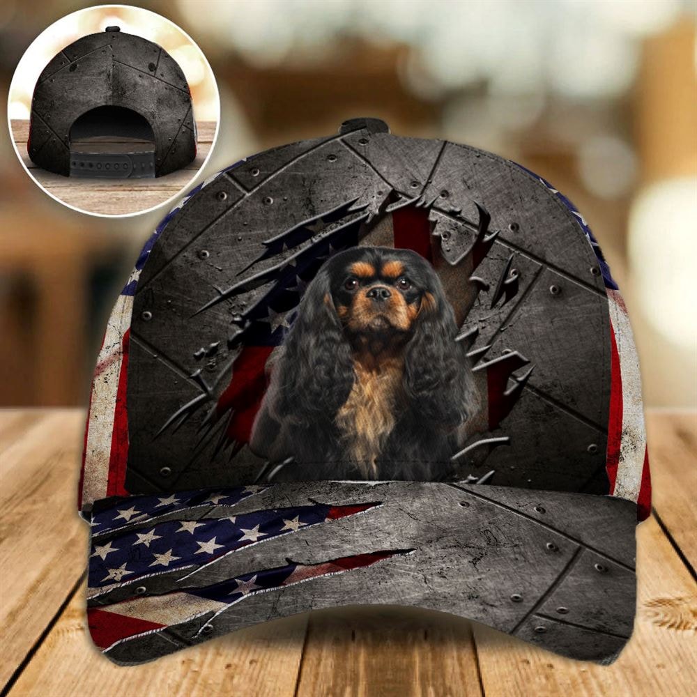 Cavalier King Charles Spaniel On The American Flag Cap Custom Photo - Hat For Going Out With Pets - Gifts Dog Caps For Relatives 1.jpg