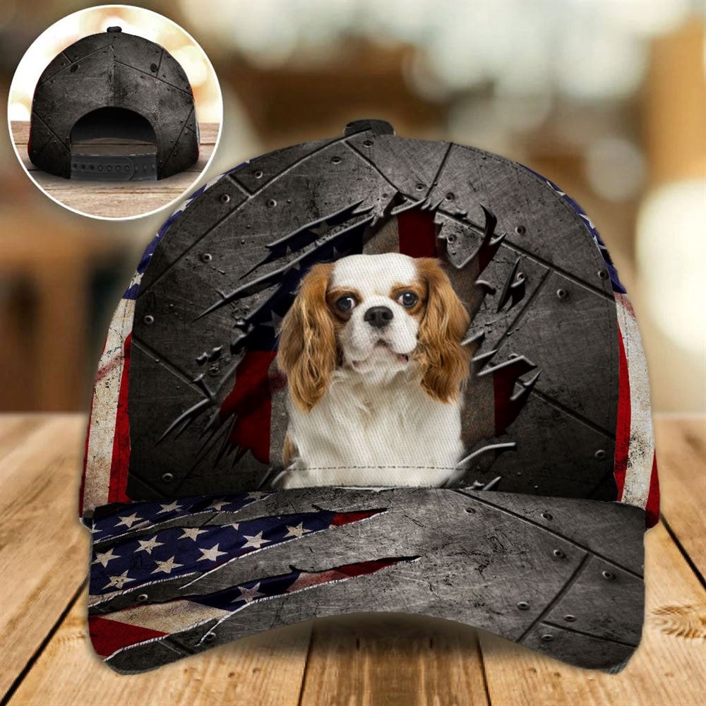 Cavalier King Charles Spaniel On The American Flag Cap Custom Photo - Hat For Going Out With Pets - Gifts Dog Hats For Relatives 4.jpg
