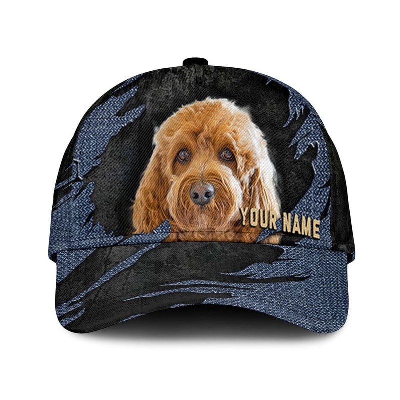 Cavapoo Jean Background Custom Name & Photo Dog Cap - Classic Baseball Cap All Over Print - Gift For Dog Lovers 1.jpg
