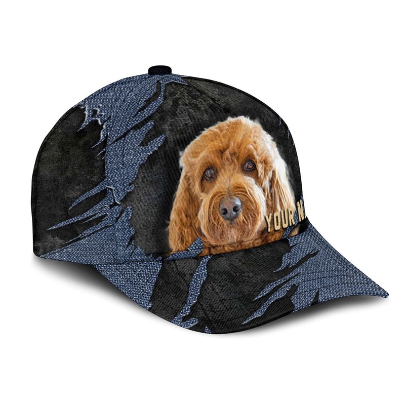Cavapoo Jean Background Custom Name & Photo Dog Cap - Classic Baseball Cap All Over Print - Gift For Dog Lovers 2.jpg