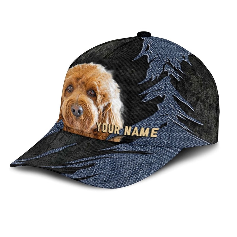 Cavapoo Jean Background Custom Name & Photo Dog Cap - Classic Baseball Cap All Over Print - Gift For Dog Lovers 3.jpg