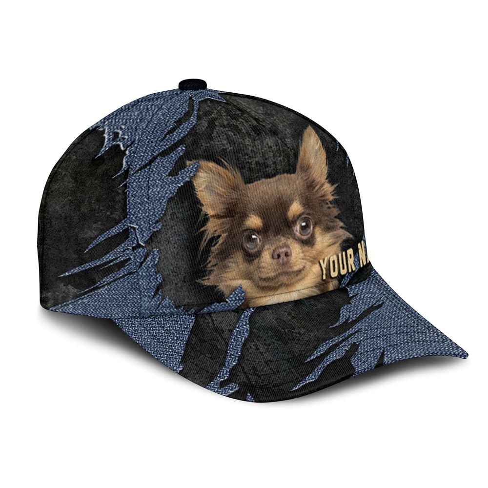 Chihuahua Jean Background Custom Name & Photo Dog Cap - Classic Baseball Cap All Over Print - Gift For Dog Lovers 2.jpg
