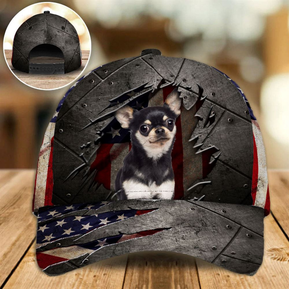 Chihuahua On The American Flag Cap Custom Photo - Hat For Going Out With Pets - Gifts Dog Hats For Relatives 1.jpg