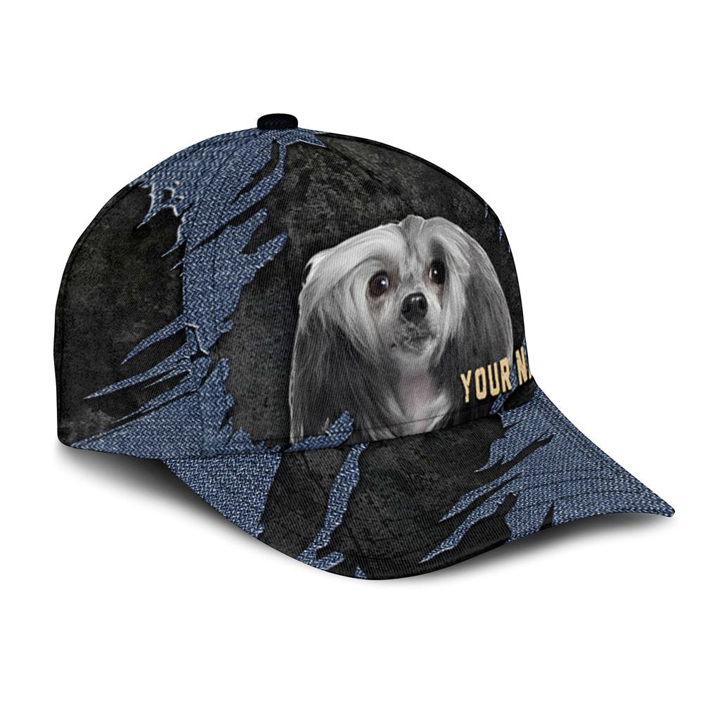 Chinese Crested Jean Background Custom Name & Photo Dog Cap - Classic Baseball Cap All Over Print - Gift For Dog Lovers 2.jpg