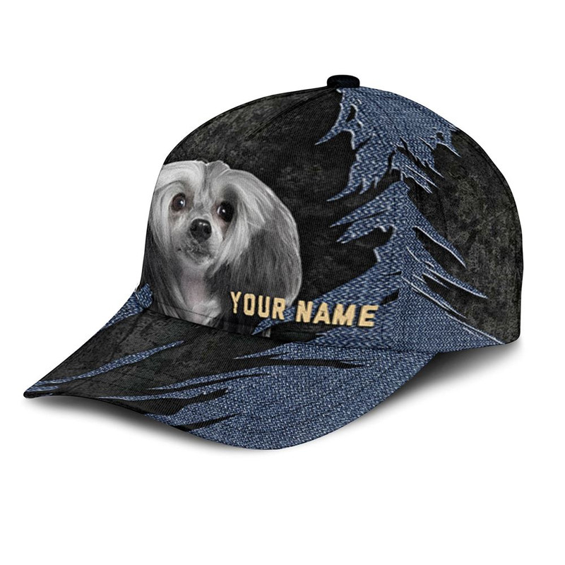 Chinese Crested Jean Background Custom Name & Photo Dog Cap - Classic Baseball Cap All Over Print - Gift For Dog Lovers 3.jpg