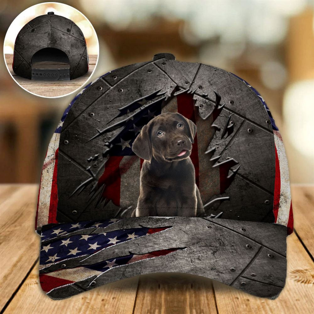 Chocolate Labrador On The American Flag Cap Custom Photo - Hats For Walking With Pets - Gifts Dog Hats For Relatives 1.jpg