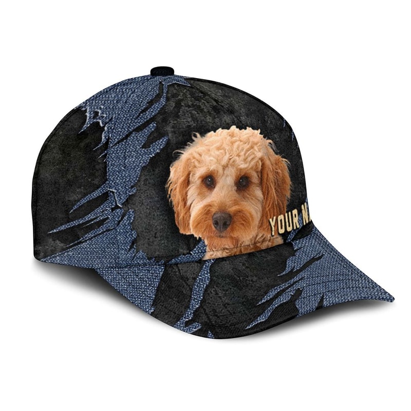 Cockapoo Jean Background Custom Name & Photo Dog Cap - Classic Baseball Cap All Over Print - Gift For Dog Lovers 2.jpg