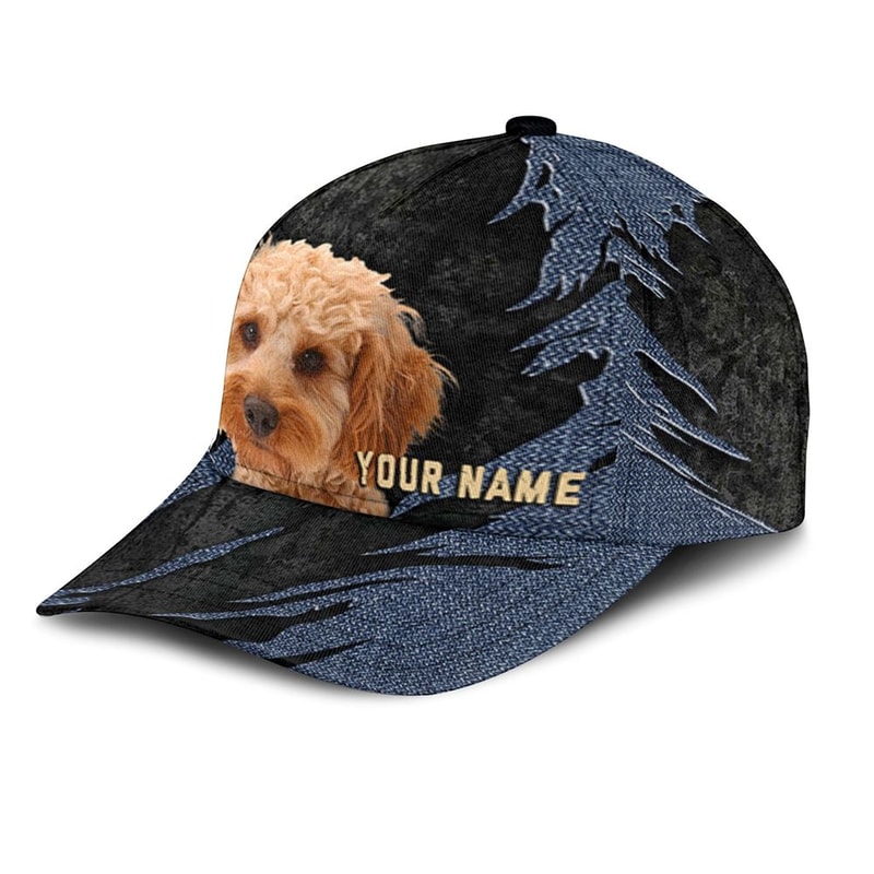 Cockapoo Jean Background Custom Name & Photo Dog Cap - Classic Baseball Cap All Over Print - Gift For Dog Lovers 3.jpg
