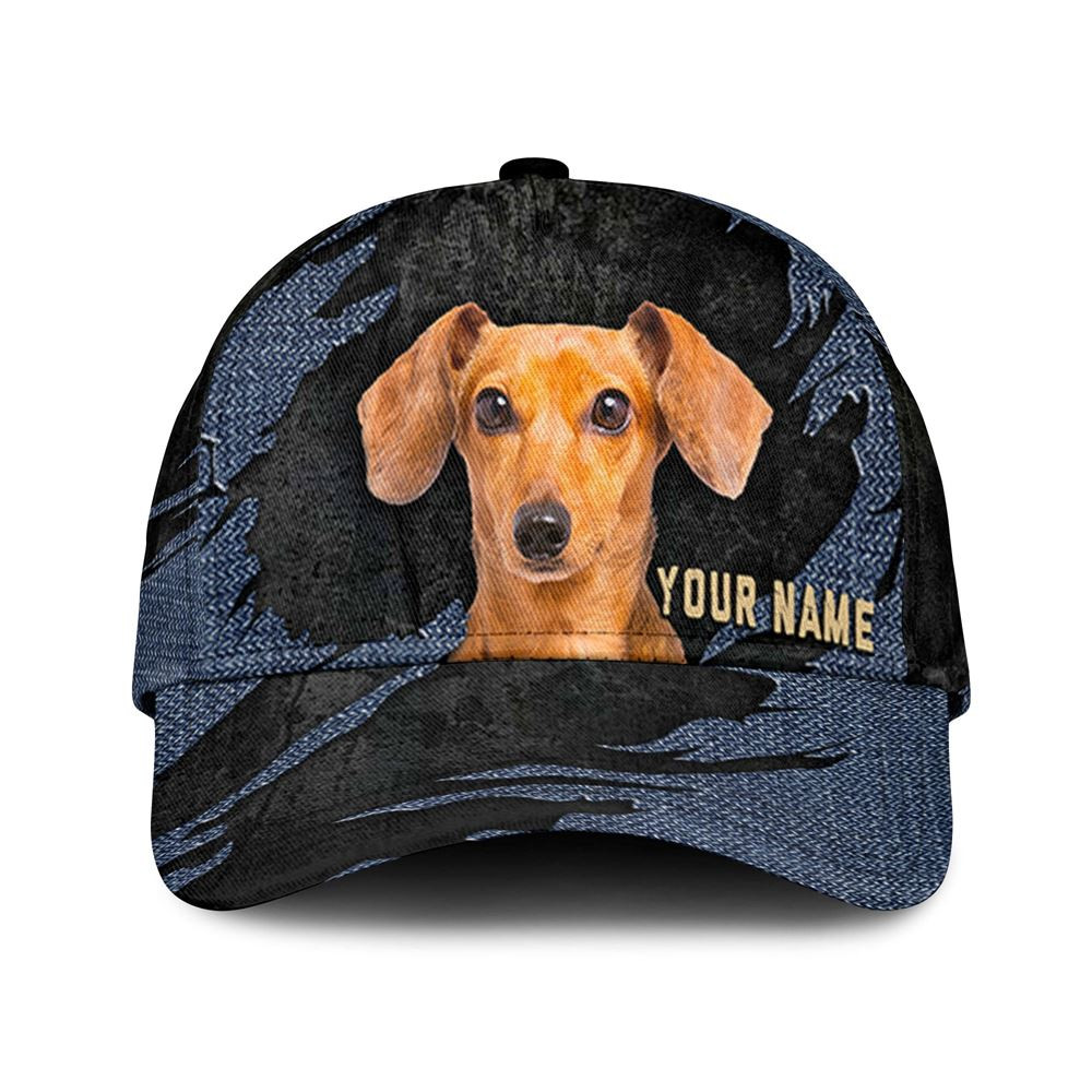 Dachshund Jean Background Custom Name & Photo Dog Cap - Classic Baseball Cap All Over Print - Gift For Dog Lovers 1.jpg