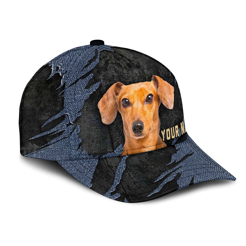 Dachshund Jean Background Custom Name & Photo Dog Cap - Classic Baseball Cap All Over Print - Gift For Dog Lovers 2.jpg