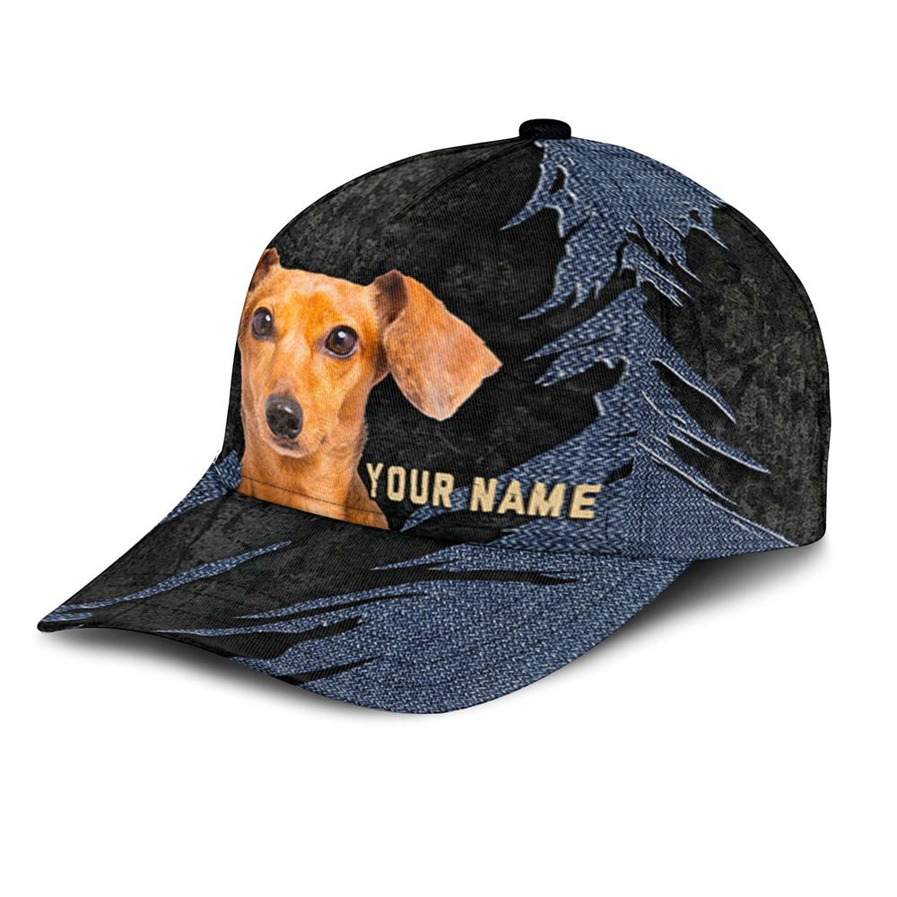 Dachshund Jean Background Custom Name & Photo Dog Cap - Classic Baseball Cap All Over Print - Gift For Dog Lovers 3.jpg