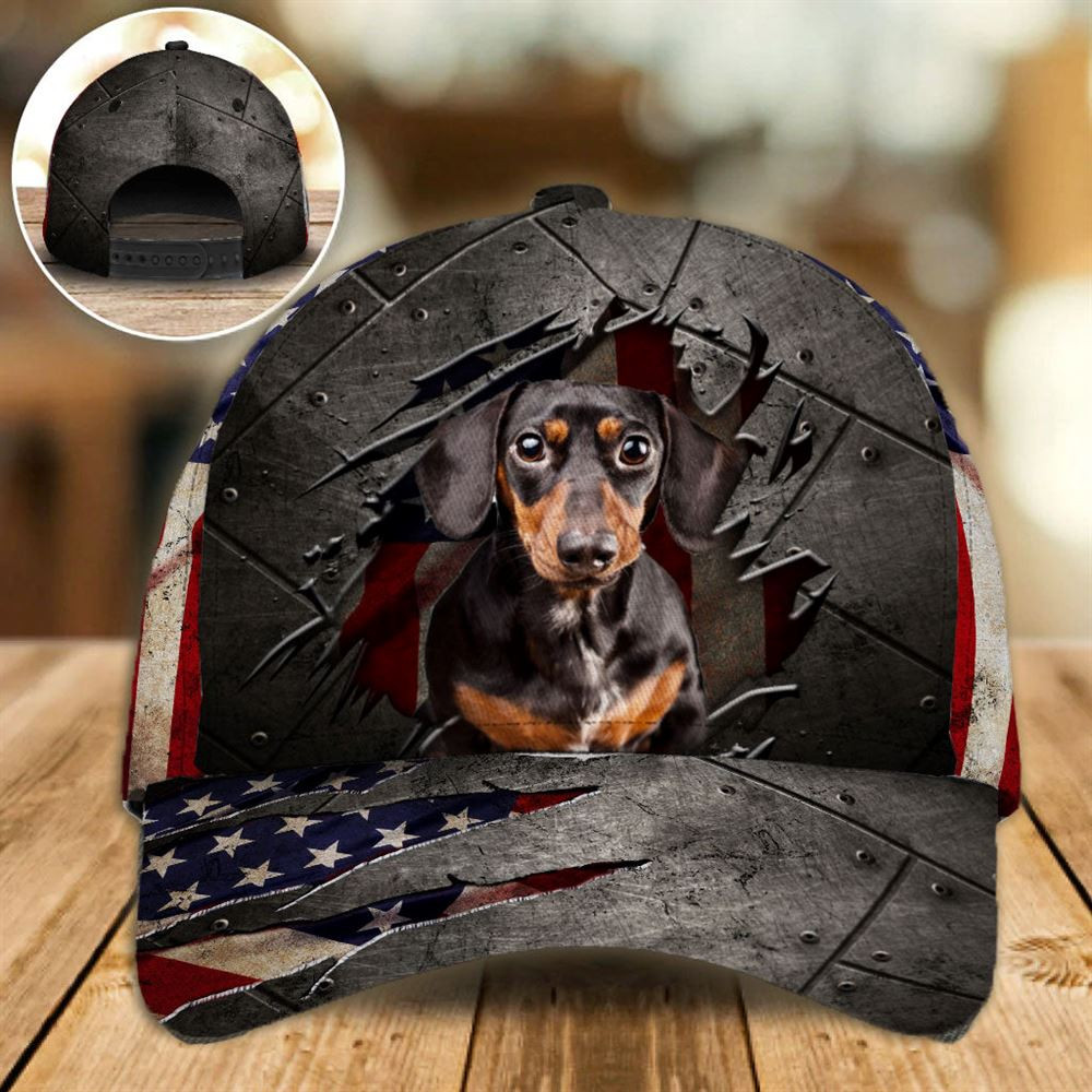 Dachshund On The American Flag Cap Custom Photo - Hat For Going Out With Pets - Gifts Dog Hats For Relatives 1.jpg