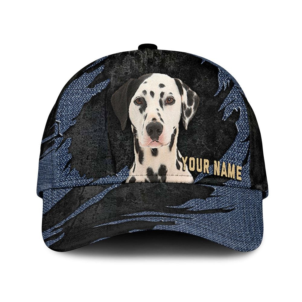 Dalmatian Jean Background Custom Name & Photo Dog Cap - Classic Baseball Cap All Over Print - Gift For Dog Lovers 1.jpg