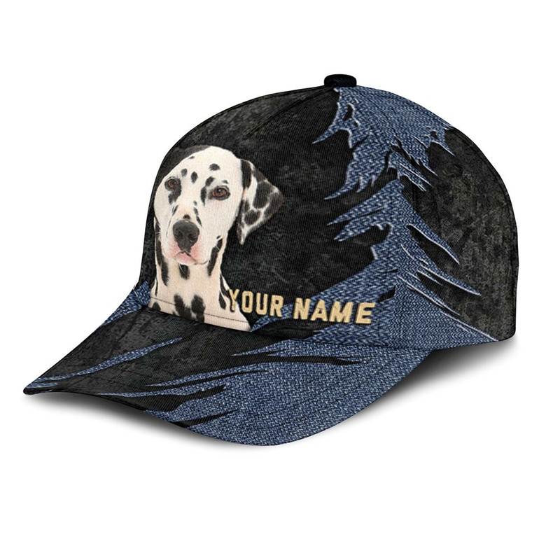 Dalmatian Jean Background Custom Name & Photo Dog Cap - Classic Baseball Cap All Over Print - Gift For Dog Lovers 3.jpg