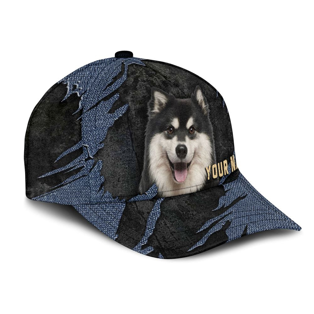 Finnish Lapphund Jean Background Custom Name & Photo Dog Cap - Classic Baseball Cap All Over Print - Gift For Dog Lovers 2.jpg