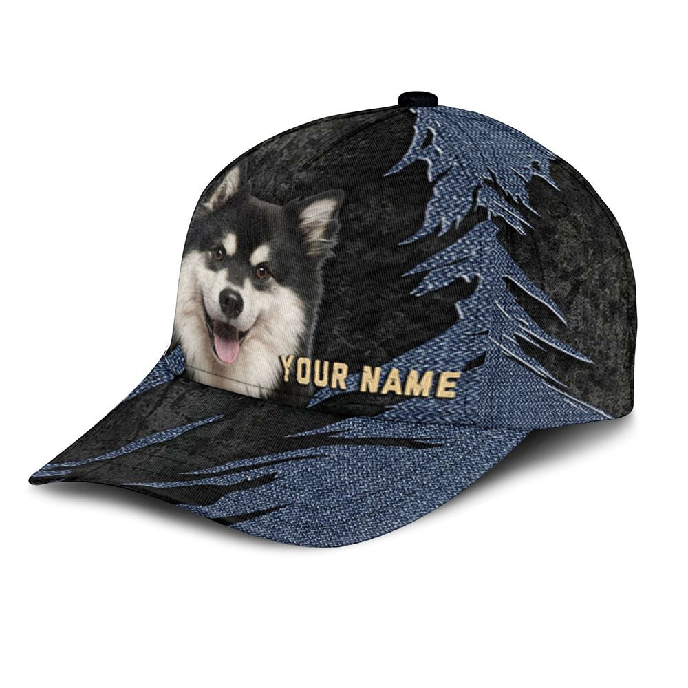 Finnish Lapphund Jean Background Custom Name & Photo Dog Cap - Classic Baseball Cap All Over Print - Gift For Dog Lovers 3.jpg