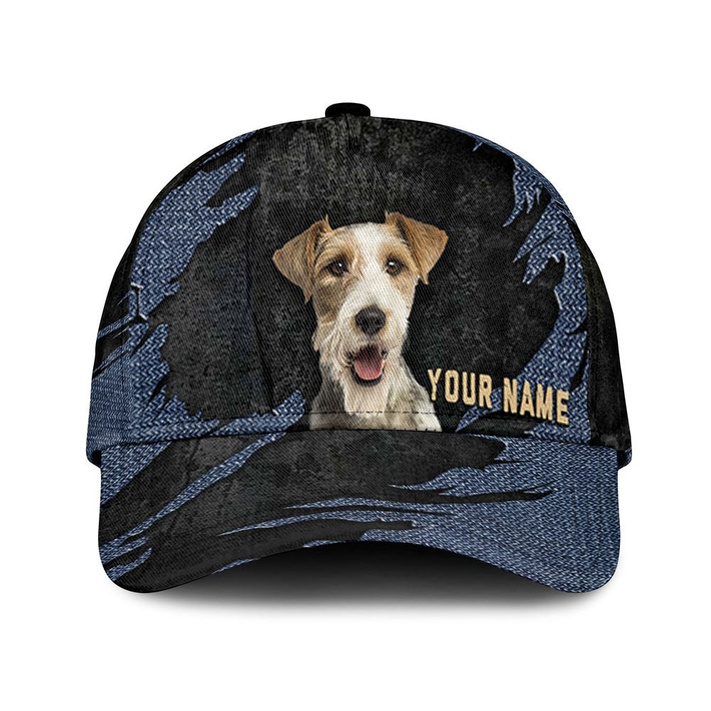 Fox Terrier Jean Background Custom Name & Photo Dog Cap - Classic Baseball Cap All Over Print - Gift For Dog Lovers 1.jpg