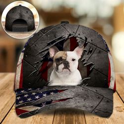 french bulldog on the american flag cap custom photo 1, classic baseball cap all over print
