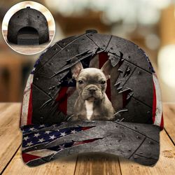 french bulldog on the american flag cap custom photo 2, classic baseball cap all over print