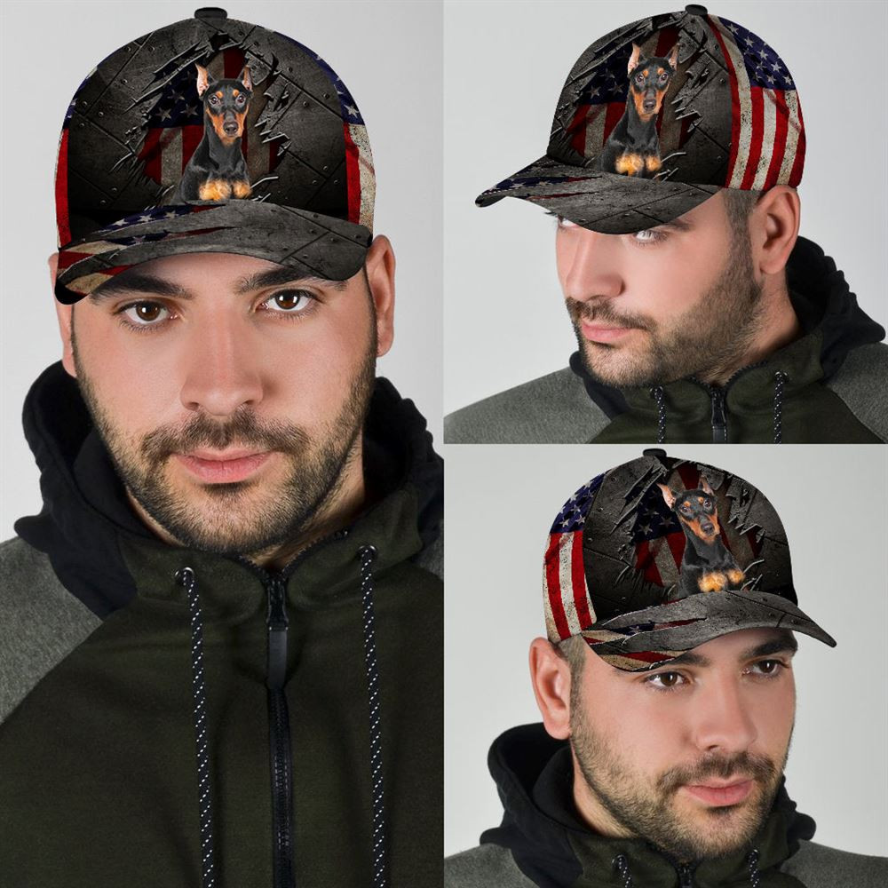 German Pinscher On The American Flag Cap Custom Photo - Hats For Walking With Pets - Gifts Dog Caps For Friends 3.jpg