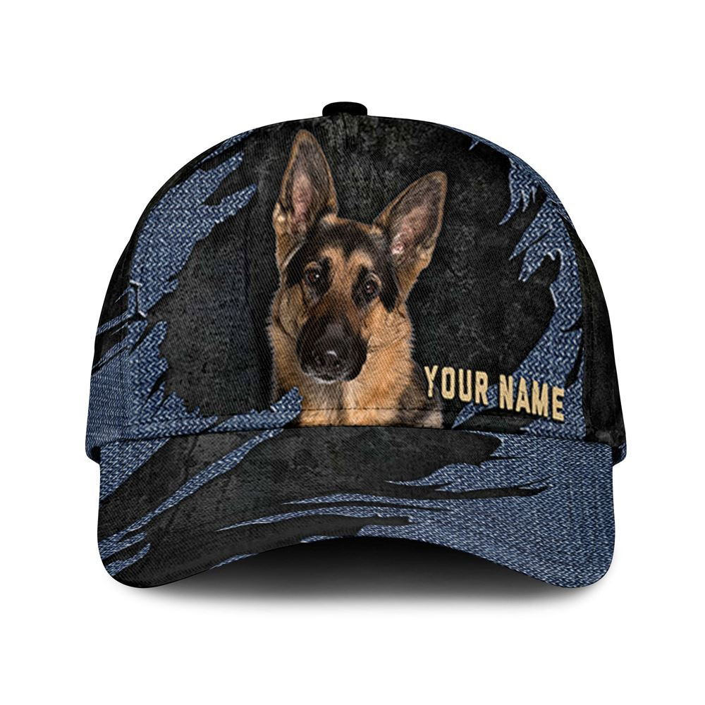 German Shepherd Dog Jean Background Custom Name & Photo Dog Cap - Classic Baseball Cap All Over Print - Gift For Dog Lovers 1.jpg