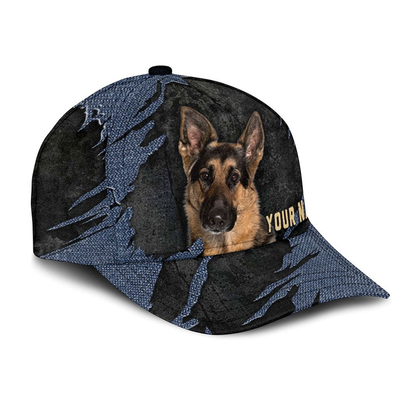 German Shepherd Dog Jean Background Custom Name & Photo Dog Cap - Classic Baseball Cap All Over Print - Gift For Dog Lovers 2.jpg
