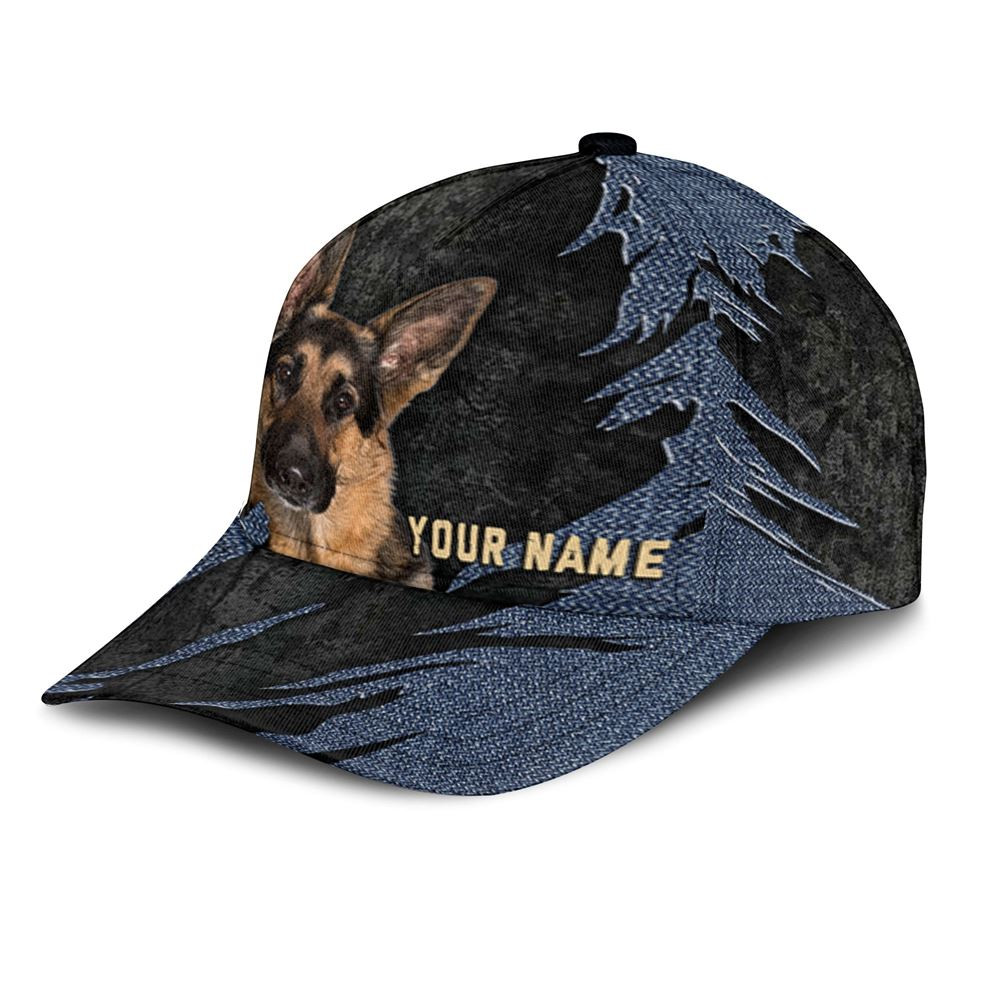 German Shepherd Dog Jean Background Custom Name & Photo Dog Cap - Classic Baseball Cap All Over Print - Gift For Dog Lovers 3.jpg