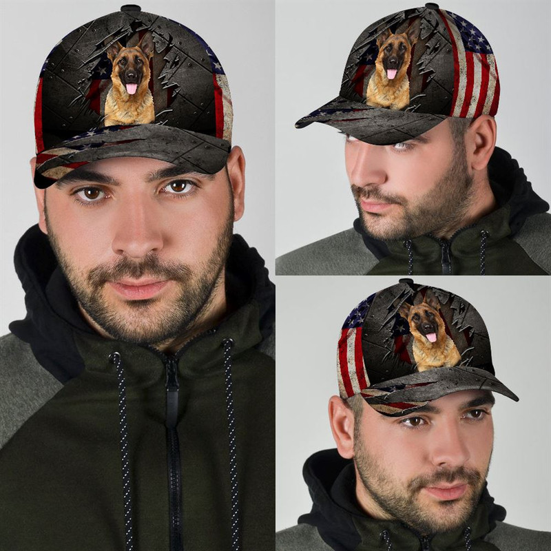 German Shepherd On The American Flag Cap Custom Photo - Hat For Going Out With Pets - Gifts Dog Caps For Relatives 3.jpg