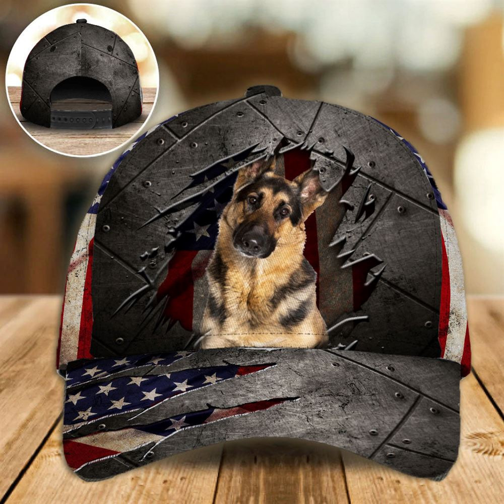 German Shepherd On The American Flag Cap Custom Photo - Hat For Going Out With Pets - Gifts Dog Hats For Relatives 1.jpg