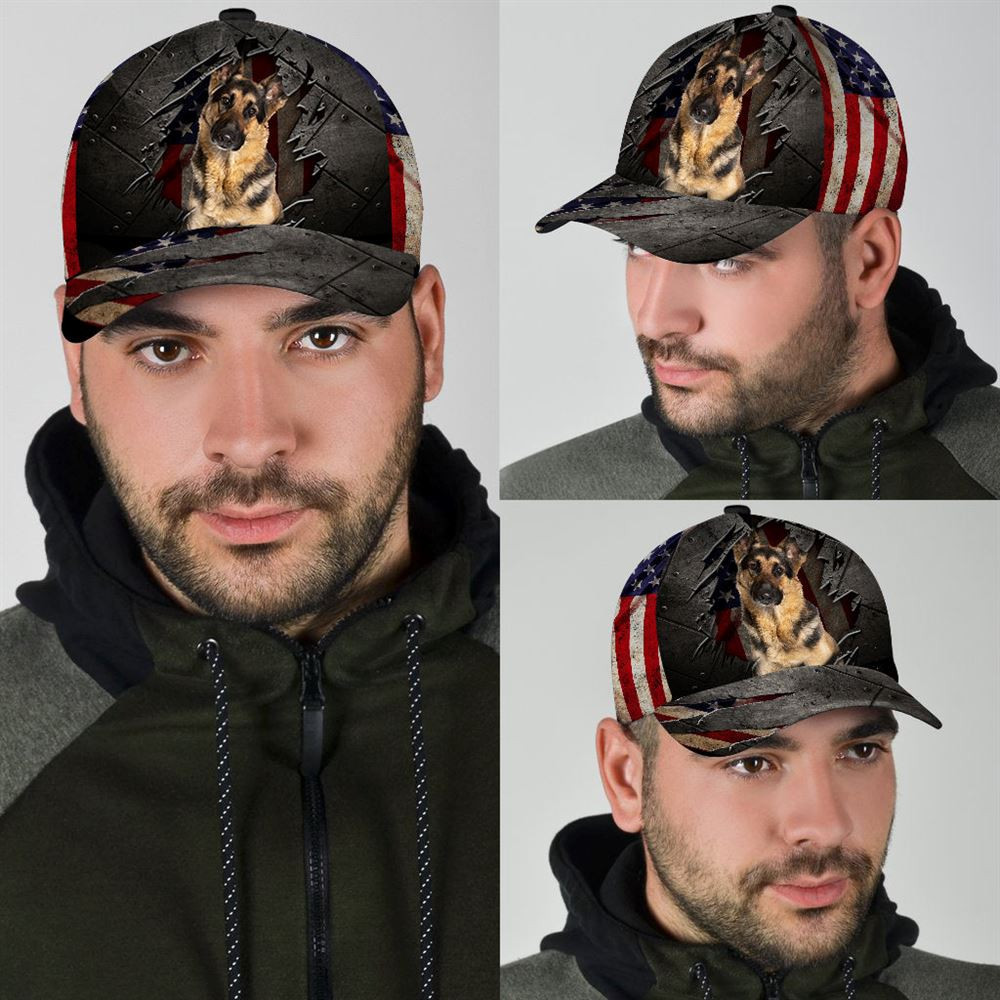 German Shepherd On The American Flag Cap Custom Photo - Hat For Going Out With Pets - Gifts Dog Hats For Relatives 3.jpg