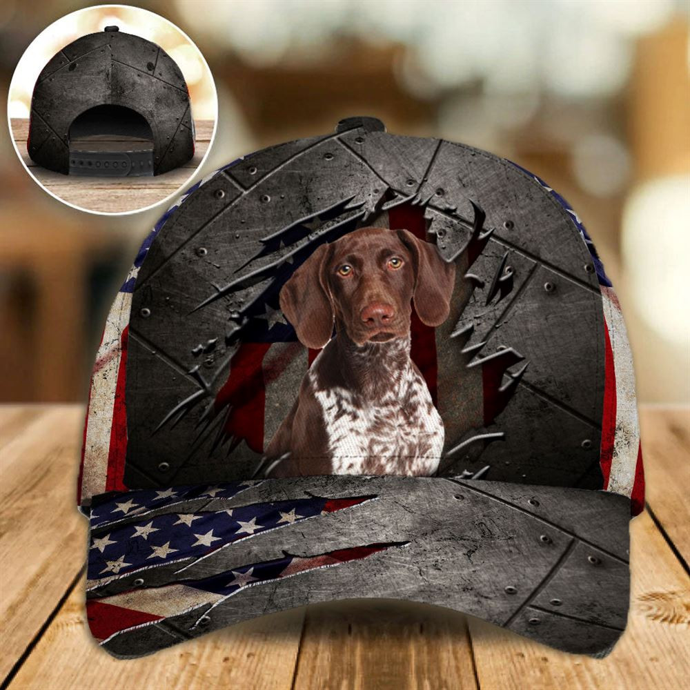 German Shorthaired On The American Flag Cap Custom Photo - Hat For Going Out With Pets - Gifts Dog Hats For Relatives 1.jpg