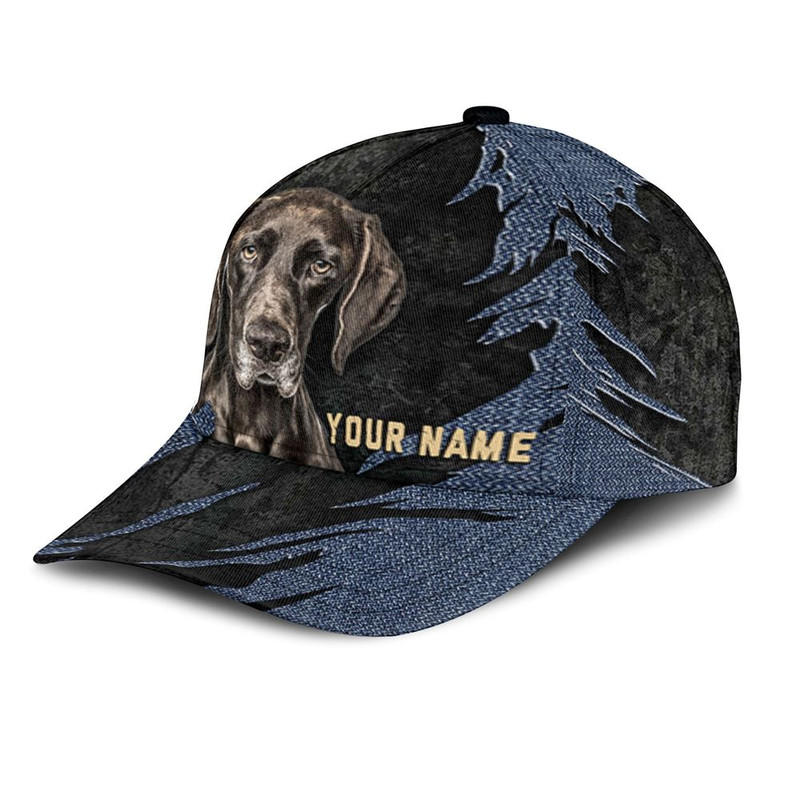 German Shorthaired Pointer Jean Background Custom Name & Photo Dog Cap - Classic Baseball Cap All Over Print - Gift For Dog Lovers 3.jpg