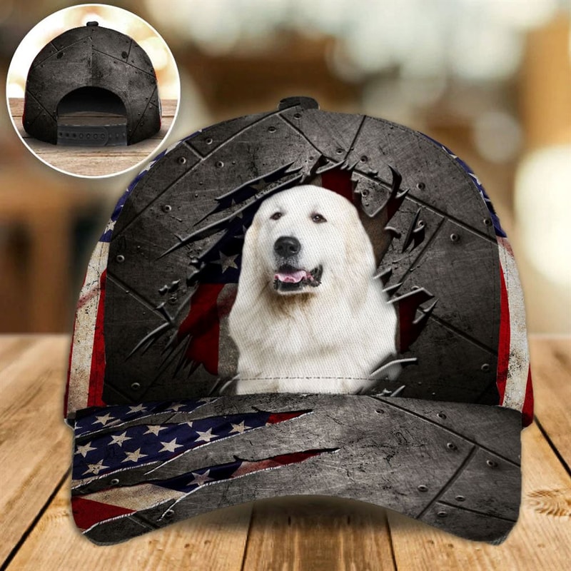 Great Pyrenees On The American Flag Cap Custom Photo - Hats For Walking With Pets - Gifts Dog Caps For Friends 1.jpg