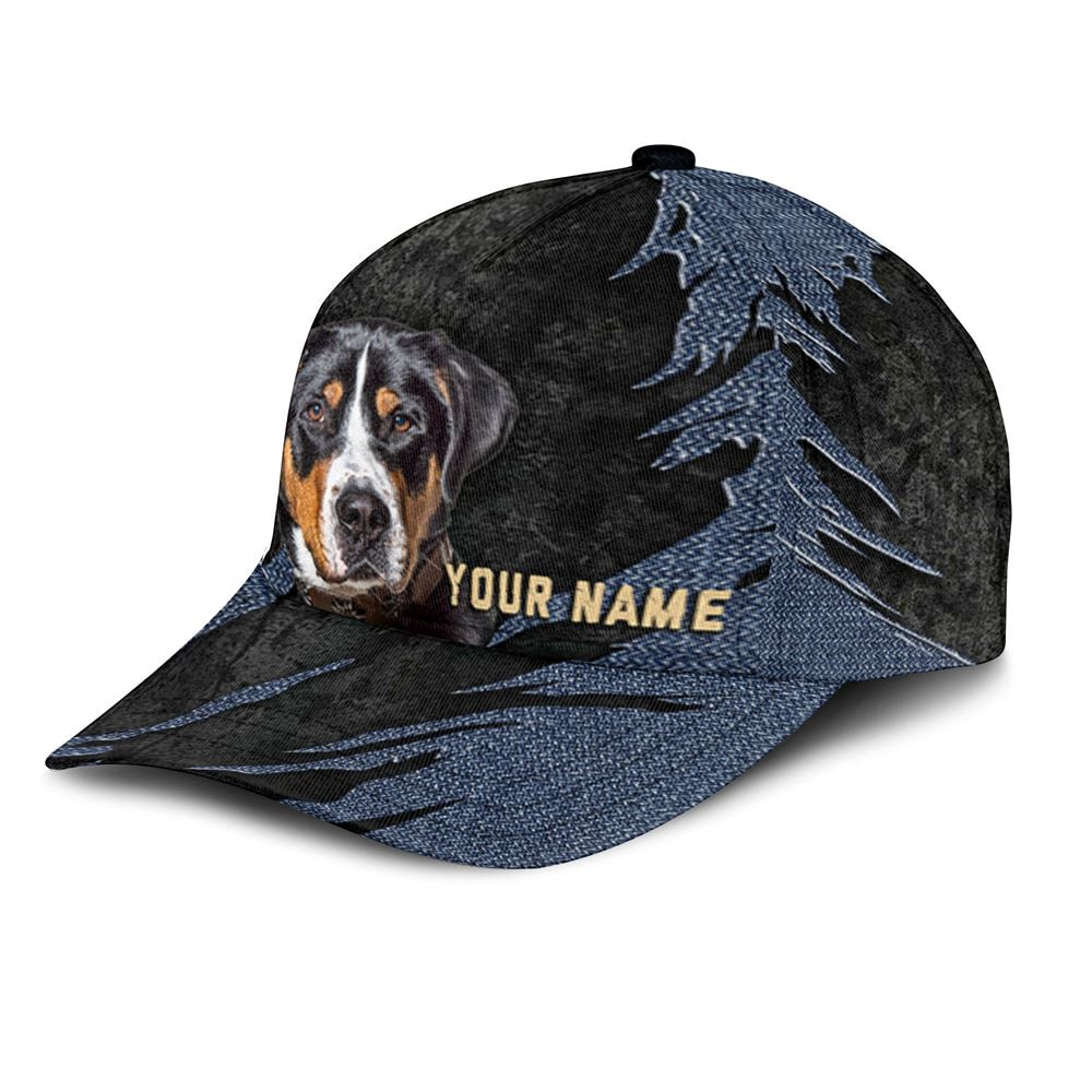 Greater Swiss Mountain Dog Jean Background Custom Name & Photo Dog Cap - Classic Baseball Cap All Over Print - Gift For Dog Lovers 3.jpg