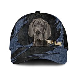 greyhound jean background custom name & photo dog cap, classic baseball cap all over print