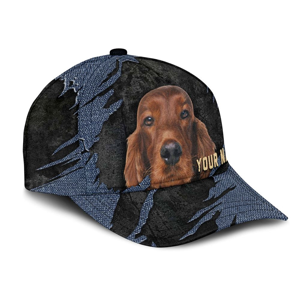 Irish Setter Jean Background Custom Name & Photo Dog Cap - Classic Baseball Cap All Over Print - Gift For Dog Lovers 2.jpg