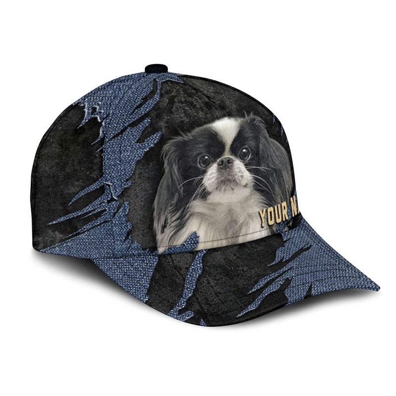Japanese Chin Jean Background Custom Name & Photo Dog Cap - Classic Baseball Cap All Over Print - Gift For Dog Lovers 2.jpg