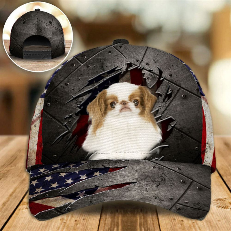 Japanese Chin On The American Flag Cap Custom Photo - Hats For Walking With Pets - Gifts Dog Hats For Relatives 1.jpg