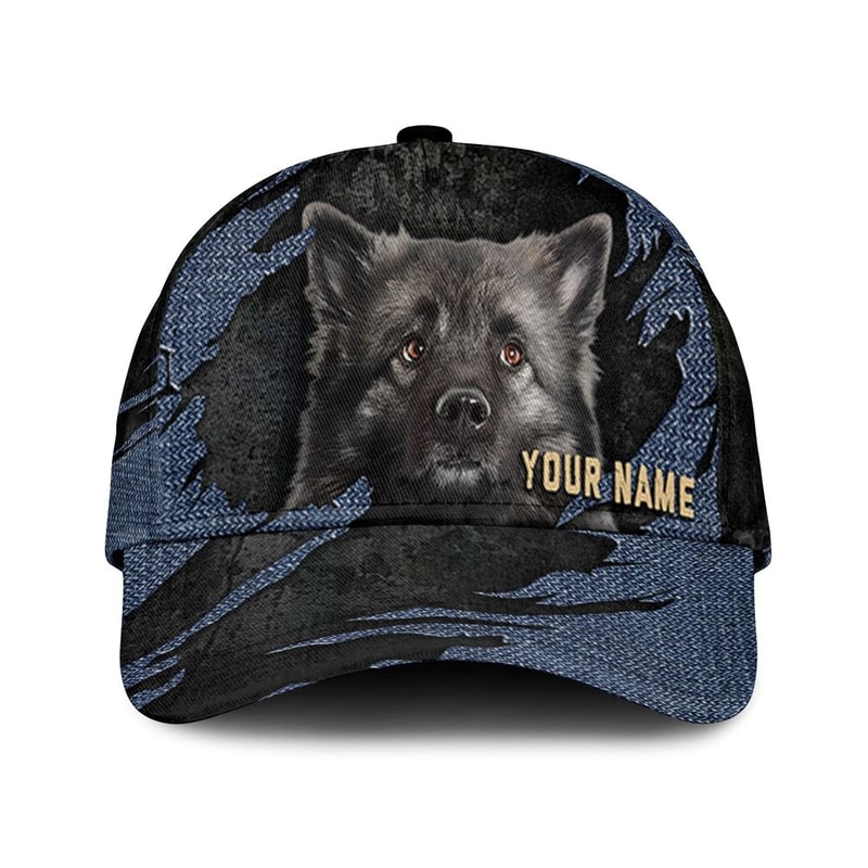 Keeshound Jean Background Custom Name & Photo Dog Cap - Classic Baseball Cap All Over Print - Gift For Dog Lovers 1.jpg